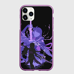 Чехол iPhone 11 Pro матовый Genshin Impact Raiden, цвет: 3D-фиолетовый