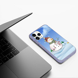 Чехол iPhone 11 Pro матовый Веселый Снеговичок, цвет: 3D-светло-сиреневый — фото 2