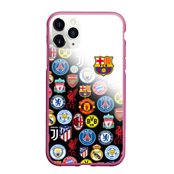 Чехол iPhone 11 Pro матовый FC BARCELONA LOGOBOMBING, цвет: 3D-малиновый