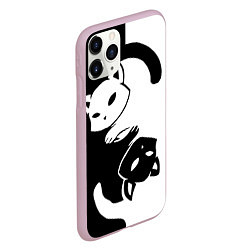Чехол iPhone 11 Pro матовый Черный и белый кот кувыркаются, цвет: 3D-розовый — фото 2
