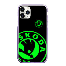 Чехол iPhone 11 Pro матовый SKODA GREEN LOGO BLACK STYLE, цвет: 3D-светло-сиреневый
