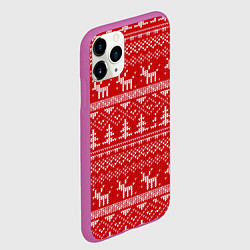Чехол iPhone 11 Pro матовый Новогодний узор с оленями и елкой, цвет: 3D-фиолетовый — фото 2