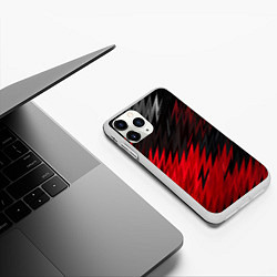 Чехол iPhone 11 Pro матовый ЧЁРНО КРАСНЫЕ КРАСКИ RED BLACK STRIPES, цвет: 3D-белый — фото 2