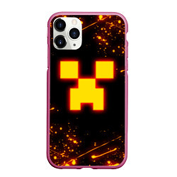Чехол iPhone 11 Pro матовый ОГНЕННЫЙ КРИПЕР, МАЙНКРАФТ, цвет: 3D-малиновый