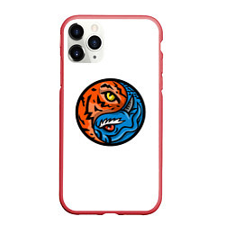 Чехол iPhone 11 Pro матовый Драконы Инь Янь, цвет: 3D-красный