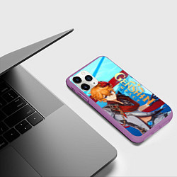 Чехол iPhone 11 Pro матовый Геншин импакт: Тарталья, цвет: 3D-фиолетовый — фото 2