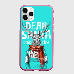 Чехол iPhone 11 Pro матовый Олень в свитере с оленями, цвет: 3D-малиновый