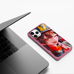 Чехол iPhone 11 Pro матовый Ху тао ухмыляется тебе genshin impact, цвет: 3D-малиновый — фото 2