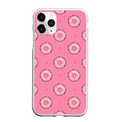 Чехол iPhone 11 Pro матовый Розовые пончики паттерн, цвет: 3D-белый