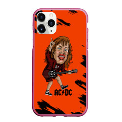 Чехол iPhone 11 Pro матовый Шарж Ангус Янг ACDC, цвет: 3D-малиновый