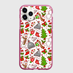 Чехол iPhone 11 Pro матовый Новый Год!, цвет: 3D-малиновый