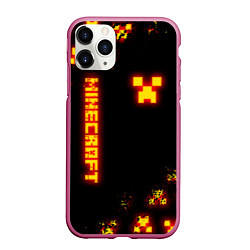 Чехол iPhone 11 Pro матовый MINECRAFT ОГНЕННЫЙ КРИПЕР, цвет: 3D-малиновый