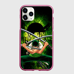 Чехол iPhone 11 Pro матовый Зоро Ророноа с катанами Ван пис, цвет: 3D-малиновый
