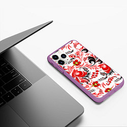 Чехол iPhone 11 Pro матовый Русская национальная роспись, цвет: 3D-фиолетовый — фото 2