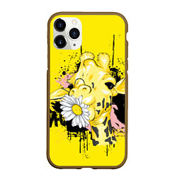 Чехол iPhone 11 Pro матовый Жирафа с герберой, цвет: 3D-коричневый