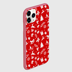 Чехол iPhone 11 Pro матовый НОВОГОДНИЙ УЗОР КРАСНО БЕЛЫЙ, цвет: 3D-малиновый — фото 2