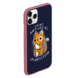 Чехол iPhone 11 Pro матовый I am not antisocial, I AM ANTISTUPID, цвет: 3D-малиновый — фото 2