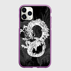 Чехол iPhone 11 Pro матовый Белый Дракон Гранж White Dragon, цвет: 3D-фиолетовый