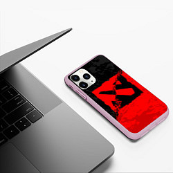 Чехол iPhone 11 Pro матовый DOTA 2 RED BLACK LOGO, БРЫЗГИ КРАСОК, цвет: 3D-розовый — фото 2