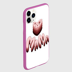 Чехол iPhone 11 Pro матовый Объемное розовое сердце с бусинами и объемной розо, цвет: 3D-фиолетовый — фото 2