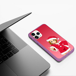 Чехол iPhone 11 Pro матовый Милашка в костюме Санты, цвет: 3D-фиолетовый — фото 2
