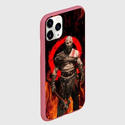 Чехол iPhone 11 Pro матовый GOD OF WAR РАГНАРЁК, КРАТОС В ОГНЕ, цвет: 3D-малиновый — фото 2