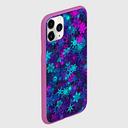 Чехол iPhone 11 Pro матовый Неоновые снежинки, цвет: 3D-фиолетовый — фото 2