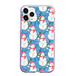 Чехол iPhone 11 Pro матовый Много снеговиков, цвет: 3D-светло-сиреневый