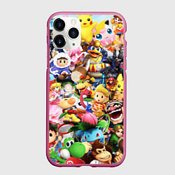 Чехол iPhone 11 Pro матовый SUPER SMASH BROS ГЕРОИ ИГРЫ, цвет: 3D-малиновый