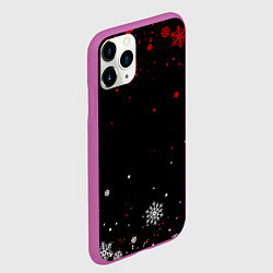 Чехол iPhone 11 Pro матовый КРАСНО БЕЛЫЕ СНЕЖИНКИ НА ЧЁРНОМ ФОНЕ, цвет: 3D-фиолетовый — фото 2