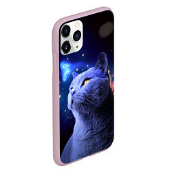 Чехол iPhone 11 Pro матовый КОТ И ГОЛУБАЯ БАБОЧКА, цвет: 3D-розовый — фото 2