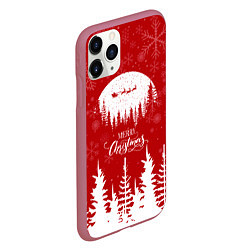 Чехол iPhone 11 Pro матовый Merry Christmas Новогодний шар, цвет: 3D-малиновый — фото 2