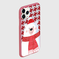 Чехол iPhone 11 Pro матовый Белый мишка в шапочке и шарфе, цвет: 3D-малиновый — фото 2