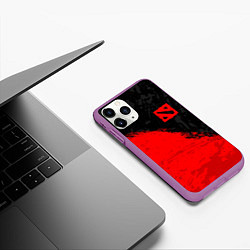 Чехол iPhone 11 Pro матовый DOTA 2 RED LOGO, БРЫЗГИ КРАСОК, цвет: 3D-фиолетовый — фото 2