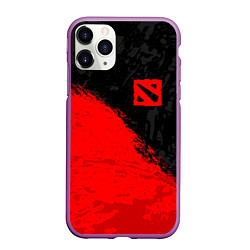 Чехол iPhone 11 Pro матовый DOTA 2 RED LOGO, БРЫЗГИ КРАСОК, цвет: 3D-фиолетовый