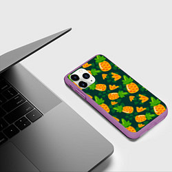Чехол iPhone 11 Pro матовый Ананасы Много ананасов, цвет: 3D-фиолетовый — фото 2