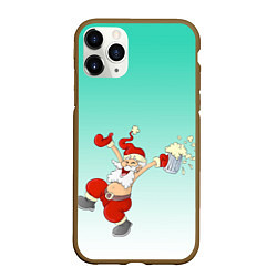 Чехол iPhone 11 Pro матовый Веселый празднующий дед Мороз, цвет: 3D-коричневый