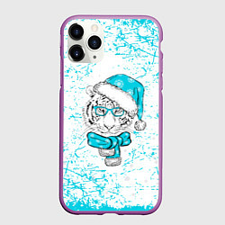Чехол iPhone 11 Pro матовый Зимний Тигр в шарфе, цвет: 3D-фиолетовый