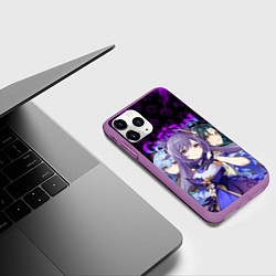 Чехол iPhone 11 Pro матовый GENSHIN IMPACT ГЕРОИНИ В НЕОНОВОМ ОГНЕ NEON FIRE, цвет: 3D-фиолетовый — фото 2