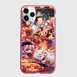Чехол iPhone 11 Pro матовый Новый год в геншин импакте все герои, цвет: 3D-малиновый
