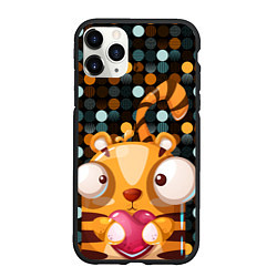 Чехол iPhone 11 Pro матовый Крейзи тигр с сердцем, цвет: 3D-черный
