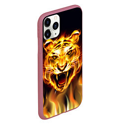Чехол iPhone 11 Pro матовый Тигр В Пламени, цвет: 3D-малиновый — фото 2