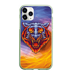 Чехол iPhone 11 Pro матовый Тигр в водно-огненной стихии, цвет: 3D-салатовый