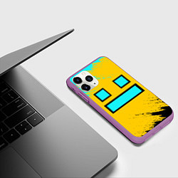 Чехол iPhone 11 Pro матовый GEOMETRY DASH SMILE БРЫЗГИ КРАСОК, цвет: 3D-фиолетовый — фото 2