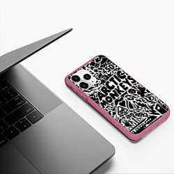 Чехол iPhone 11 Pro матовый Arctic monkeys Pattern, цвет: 3D-малиновый — фото 2