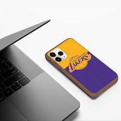 Чехол iPhone 11 Pro матовый LAKERS LINE HEXAGON SPORT, цвет: 3D-коричневый — фото 2