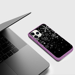 Чехол iPhone 11 Pro матовый Снежинки - С Новый год, цвет: 3D-фиолетовый — фото 2
