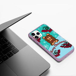 Чехол iPhone 11 Pro матовый Мишка и рождество, цвет: 3D-сиреневый — фото 2