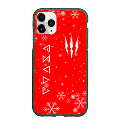 Чехол iPhone 11 Pro матовый THE WITCHER НОВОГОДНИЕ СНЕЖИНКИ, цвет: 3D-темно-зеленый
