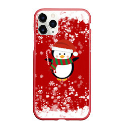Чехол iPhone 11 Pro матовый Пингвин в новогодней шапочке, цвет: 3D-красный